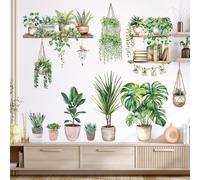DECOWALL Tropical Green Pot Plants & Leaves Wall Stickers - Removable Wall Décor for Bedroom, Living Room, and Home Decoration (SG2-2411)