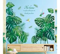 DECOWALL Tropical Plants Wall Stickers Large Green Monstera Leaves Wall Decals with Birds, Peel and Stick Botanical Wall Art for Living Room Bedroom Office Decor (SG2-2210)