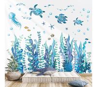 DECOWALL Under the Sea Turtle & Seaweed Wall Stickers Decals (DS12-8084) | Watercolour sea turtles, seaweed and jellyfish; peel and stick removable ocean decor for bedroom, bathroom and living spaces