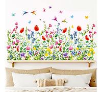 DECOWALL Wildflower Floral Wall Stickers - Garden Flowers & Birds Wall Decals, Removable Nursery Bedroom Living Room Home Decor (SG2-2114)