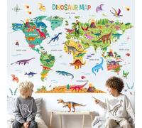 DECOWALL XLarge Dinosaur World Map Wall Stickers - Educational Dinosaur Decals for Kids Nursery, Bedroom, Living Room, Home Décor (151 x 106cm) - Removable & Easy to Apply (DL3-2415)