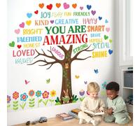 DECOWALL You are Amazing Tree Wall Stickers - Positive Affirmation Tree Decals for Kids Bedroom, Nursery & Classroom - Colourful Inspirational Wall Art Removable (SG2-2519)
