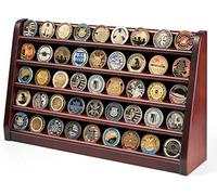 DecoWoodo Challenge Coin Display Case, 5 Row Military Coin Wooden Holder Rack Stand Holds 45 Coins for Desk or Wall Mount, Coin Holders for Collectors (Mahogany Finish)