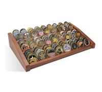 DecoWoodo Challenge Coin Display Holder, 12 Rows Solid Wood Military Coin Stand Holds 80-100 Coins, Army Coin Display Rack for Desk (Walnut Finish)