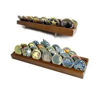 DecoWoodo Challenge Coin Display Stand 4 Rows Walnut Wooden Military Coin Holder Rack Case Holds 30 Coins