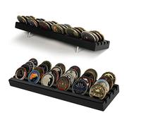 DecoWoodo Challenge Coin Display Stand 4 Rows Wooden Military Coin Holder Rack Case Holds 30 Coins, Black Finish