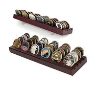 DecoWoodo Challenge Coin Display Stand 4 Rows Wooden Military Coin Holder Rack Case Holds 30 Coins, Mahogany Finish