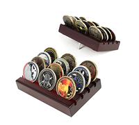 DecoWoodo Challenge Coin Holder Display Case - 4 Row Solid Wood Military Rack - Small Army Stand Holds 12 Coins, Mahogany Finish