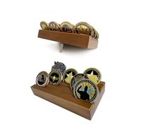 DecoWoodo Challenge Coin Holder Display Case - 4 Row Solid Wood Military Rack - Small Army Stand Holds 12 Coins, Walnut Finish