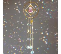Decozion Amethyst & Crystal Suncatcher for Window Wonderment,Sun Catchers with Crystals for Dazzling Light,Indoor Rainbow Maker,Crystal Sun Catcher,Hanging Crystals with Protective Qualities, Golden