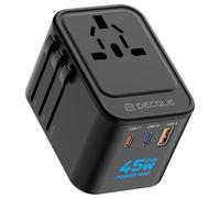 decqle Universal Travel Adapter, International Travel Plug Adapter with 2 USB-C(GaN 45W) & 1 USB-A Ports, All in One Portable Adaptor, for USA, UK, EU, AU & 224+ Countries (Black)