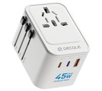 decqle Universal Travel Adapter, International Travel Plug Adapter with 2 USB-C(GaN 45W) ＆ 1 USB-A Ports, All in One Portable Adaptor, for USA, UK, EU, AU ＆ 224+ Countries (White)