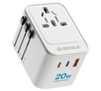 decqle Universal Travel Adapter, International Travel Plug Adapter with 2 USB-C(PD 20W) & 1 USB-A Ports, All in One Portable AC Adapter for USA, UK, EU, AU & 224+ Countries (White)
