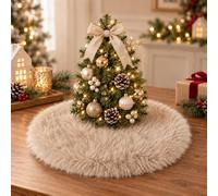 DecroXmas 24 Inch Faux Fur Christmas Tree Skirt Brown Large Plush Round Xmas Tree Base Mat for Winter Holiday, New Year Decor
