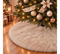 DecroXmas 30 Inch Faux Fur Christmas Tree Skirt Brown Large Plush Round Xmas Tree Base Mat for Winter Holiday, New Year Decor