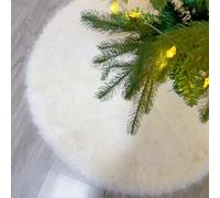 DecroXmas 30 Inch Faux Fur Christmas Tree Skirt Ivory White Large Plush Round Xmas Tree Base Mat for Winter Holiday, New Year Decor