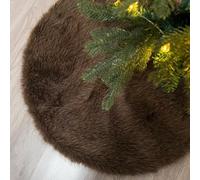 DecroXmas 36 Inch Faux Fur Christmas Tree Skirt Dark Brown Large Plush Round Xmas Tree Base Mat for Winter Holiday, New Year Decor
