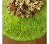 DecroXmas 36 Inch Faux Fur Christmas Tree Skirt Fruit Green Large Plush Round Xmas Tree Base Mat for Winter Holiday, New Year Decor