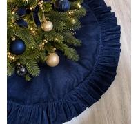 DecroXmas 48 Inch Christmas Tree Skirt Navy Blue Xmas Tree Base Cover Mat Red Velvet Christmas Tree Skirt Ruffled Christmas Tree Decorations for Home Party Festival