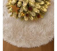 DecroXmas 48 Inch Faux Fur Christmas Tree Skirt Brown Large Plush Round Xmas Tree Base Mat for Winter Holiday, New Year Decor