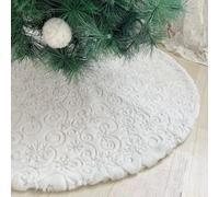 DecroXmas Christmas Tree Skirts 24 Inch White Plush with Snowflake Design Xmas Tree Base Cover Faux Fur Thick for Christmas New Year Party Holiday Decorations 60 cm