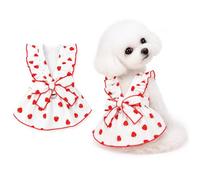DecroXmas Dog Dress for Small Pets,Strawberry Print Lightweight Ruffle Puppy Skirt with Bow Back, Summer Outfit for Clothes Puppies XS-XL 1 Pack White L