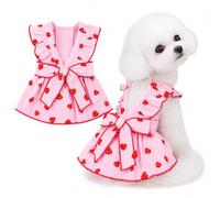 DecroXmas Dog Dress for Small Pets,Strawberry Print Lightweight Ruffle Puppy Skirt with Bow Back, Summer Outfit for Clothes Puppies XS-XL 1Pack Pink XL