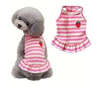 DecroXmas Dog Dress Summer Striped Puppy Clothes with Ruffle Hem, Soft Breathable Knitted Pet Cotton Dress Sleeveless Vest for Small Medium Dogs Cats Pink XXL