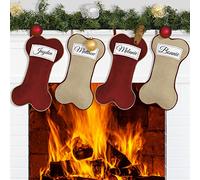 DecroXmas Pet Christmas Stocking Personalised Red Christmas Stockings set of 3 Jute Large Dog Paw Stocking Burlap hanging stockings for Xmas Decoration Gifts