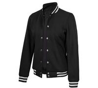 Decrum Black Varsity Bombers Jackets For Women - Fashion Baseball Jacket | [40176015] Solid Black, XL