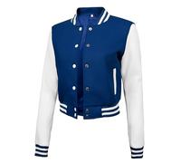 Decrum High School Crop Baseball Jackets Women - White Blue Letterman Jacket Cropped Womens Varsity Jackets | [40159173] Royal Blue And White CRP, M
