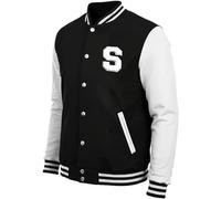 Decrum Letterman Jacket Men - High School Baseball Bomber Style Mens Varsity Jackets, Black & White - Chenille Letter S, L