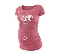 Decrum Maternity Short Sleeve Graphic Print T Shirts, Heather Pink- Baby Made Me Eat It Maternity Shirt, S