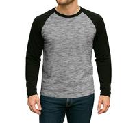 Decrum Raglan Shirt Men - Soft Sports Jersey Style Long Sleeve Baseball Shirts for Men, Melange Grey & Black - Mens Raglan Lgs, S
