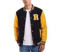 Decrum Varsity Jacket Men - High School Letterman Bomber Style Fleece Baseball Jackets For Men, Black & Yellow - Chenille Letter R, XXL