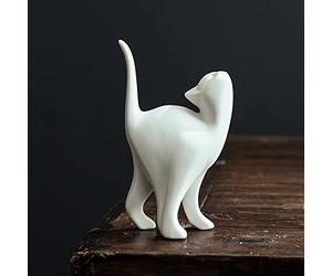 DECRZPB Ceramic Ornament White Cat Figurine Animal Handcrafted Sculpture Ornament Arts Home Office Desktop Decor Wedding Gift