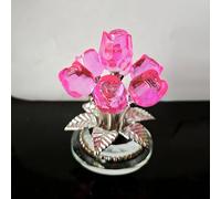 DECRZPB Crystal Ornament Pink Rose Flower Glass Figurine Handmade Sculpture Art Gift for Birthday Home Table Ornament