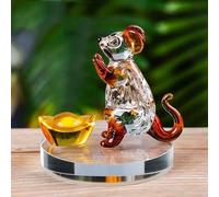 DECRZPB Crystal Ornament Red Mouse Glass Figurine Handmade Sculpture Art Gift for Birthday Home Table Ornament