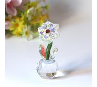 DECRZPB Crystal Ornament White Sunflower Glass Figurine Handmade Sculpture Art Gift for Birthday Home Table Ornament