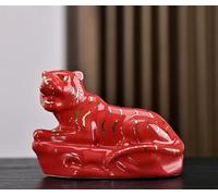 DECRZPB Handcrafted Ceramic Red tiger Sculpture Animal Ornament Hotel Home Decor Office Wedding Gift