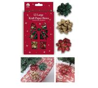 Decsee 12 Eco Paper Gift Bows Christmas Large 6cm Green Gold Red Present Gift Add on