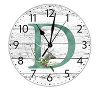 DecStic Monogram Letter D Wall Clock Woodland Green Elk Letter Hanging Battery Operated Silent Quartz 10 Inch Name Initial Classic Clock For Living Room Kitchen Home Bathroom Bedroom