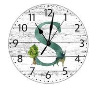 DecStic Monogram Letter S Clock Woodland Green Elk Letter Wooden Wall Clock Inspired Monogram Clock Non-Ticking Battery Operated 12 Inch Farmhouse Clock For Living Room Home Bedroom Restaurant Office