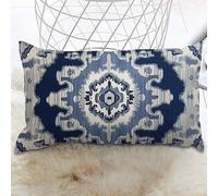DecStic Rectangular Throw Pillow Cover Blue Grey Medallion Ikat Pillowcase Solid Navy White Throw Pillow Case Retro Square Couch Sofa Cushion Covers For Sofa Couch Bed Decorations 12x16 IN