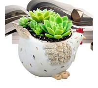 Decurative Cute Chicken Flower Pot - Resin Indoor Hen Flowerpots for Vegetables With Drainage Hole | Decorative Vegetable and for Desk Bedroom Windowsill Garden Living Room Porch