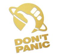 Decus Don't Panic - Hitchhiking Through The Galaxy Hitchhiker's Guide L 0136 (gold) // Sticker OEM JDM Style Vinyl Transfer