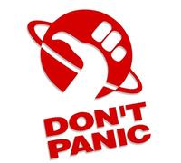 Decus Don't Panic - Hitchhiking Through The Galaxy Hitchhiker's Guide L 0136 (red) // Sticker OEM JDM Style Vinyl Transfer
