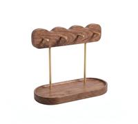 decuwat Luxury Walnut Wood Key Stand - Wave-Designed Entryway Organizer with 4 Gold Hooks, Multi-Functional Valet Tray for Keys, Jewelry & Accessories, Minimalist Decor for Entry Table