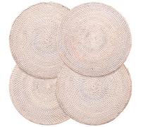 Decvel 4-Pack Rattan Placemats - 13-inch Round Placemats (Whitewash) - Woven Place Mats, Round Table Mats - Wicker Chargers for Dinner Plates, Plate Chargers Boho