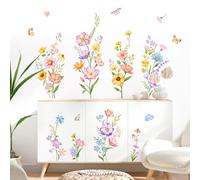 Decvictor Spring Wildflower Wall Stickers, Garden Colorful Floral Wall Decals DIY Peel and Stick Wall Decal Self Adhesive Wall Art Decor for Bedroom Offices Sofa TV Backdrop Wall (W55.1 * H35in)